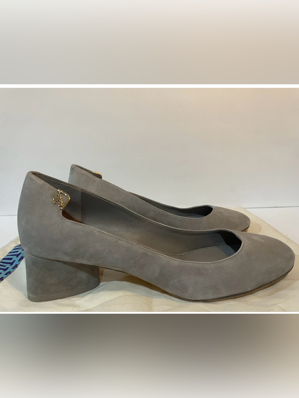 Tory Burch Taupe Suede Block Heel Pumps